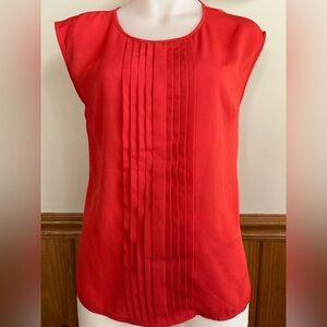 The Limited sz S tomato red blouse, tuxedo pleated front, sleeveless